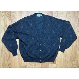 Vintage Sears Roebuck Cardigan Mens XL Gray Blue Argyle Wool Blend Made in Italy